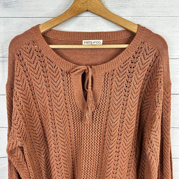 Frye and Co Womens Large Open Knit Flared Sleeve Tassel Tie Sweater  Western - Picture 3 of 9